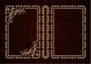 وکتور کادر و حاشیه خطی گلدار طلایی در دو گوشه